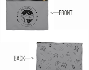A aventura aguarda bolsa de acessórios portátil, bolsa de maquiagem para atividades ao ar livre, bolsa de acampamento Boho, bolsa de viagem com zíper, bolsa fofa, bolsa de cosméticos
