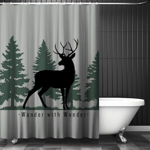Wander Polyester Hirsch Duschvorhang, Waschbarer Duschvorhang, 180x180 cm Outdoorsy Badezimmer Duschvorhang, Kabine oder Hütte Duschvorhang