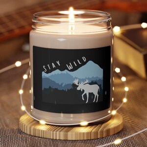 Stay Wild- Scented Soy Candle, 9oz, Aromatherapy,50-60 hours of burn time, Fall Scented Soy Candle, gift for nature lover, moose candle