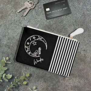 Mini pochette Celestial Wander, portafoglio da donna con cerniera astrologia, pochette stelle e luna, custodia per monete con cerniera, borsa costellazioni vegane
