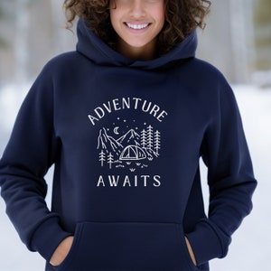 Adventure Awaits Unisex Hooded Sweatshirt, Outdoorsy Hoodie, Camping Sweatshirt, Tent Hoodie, Outdoor Enthusiast Gift, Hiking Sweatshirt