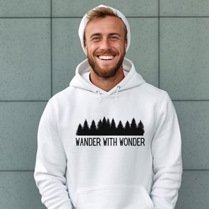 Wander with Wonder Sweatshirt, Pine Tree Sweatshirt, Outdoorsy Sweatshirt, Hiking Sweatshirt, Camping Sweatshirt, Outdoor Enthusiast