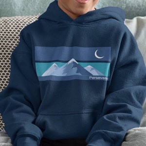 Persevere Toddler Pullover Hoodie, kids hooded sweatshirt with mountain logo, comfortable kids sweatshirt