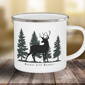 Wander with Wonder Mug, Deer Mug, Deer Coffee Cup, Hiking Mug, Camping Coffee Cup, Rustic Mug, Outdoorsy Coffee Cup, Nature Lover Gift