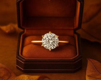 Moissanite Solitaire Engagement Ring: 925 Sterling Silver, 6 Prong