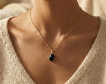Black Onyx Sterling Silver Necklace • Handmade Solitaire Pendant