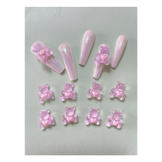 100pcs Bear Nail Beads Gummy 3d Bear Nail Decorations Resin Cute Nail  Charms For Women Girls Nail Accessories