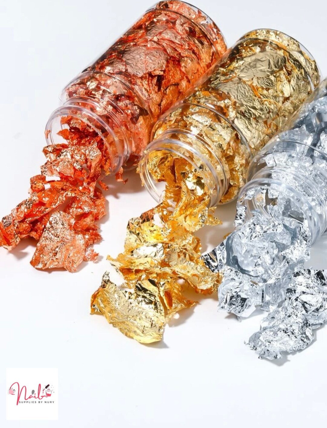 3pcs Metallic Foil Flakes for Nail, Nail Supplies, Gold Foil Flakes