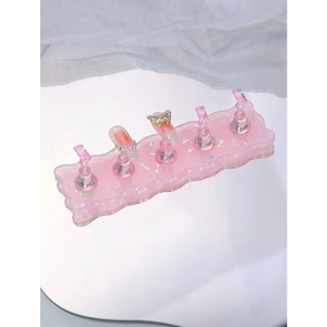 5 Pcs False Nail Display Stand Holder Set, Pink Nail Showing Self Manicure DIY Tools, Magnetic Nail Tips Practice Holder, Nail Supplies.