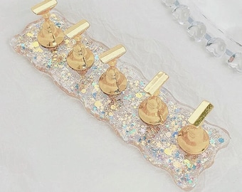 5 Pcs False Nail Display Stand Holder Set, Gold Nail Showing Self Manicure DIY Tools, Magnetic Nail Tips Practice Holder, Nail Supplies.