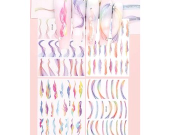 Nail Art Stickers Transfer Decals Multicolor, Crackle Effect Lace French Line Swirl Wave Geometric, Nail Design for Acrylic, Nail Decoration