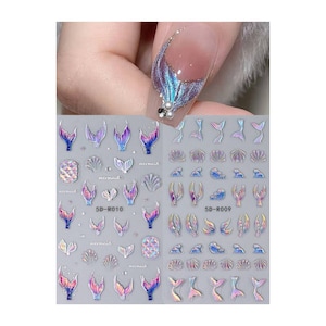 Ocean Mermaid Nail Art Sticker, 3D Nail Decal, 6D Nail Art, Self-adhesive Nail Sticker, Sea Nail Decoration, Embossed Jellyfish Nail Decal.