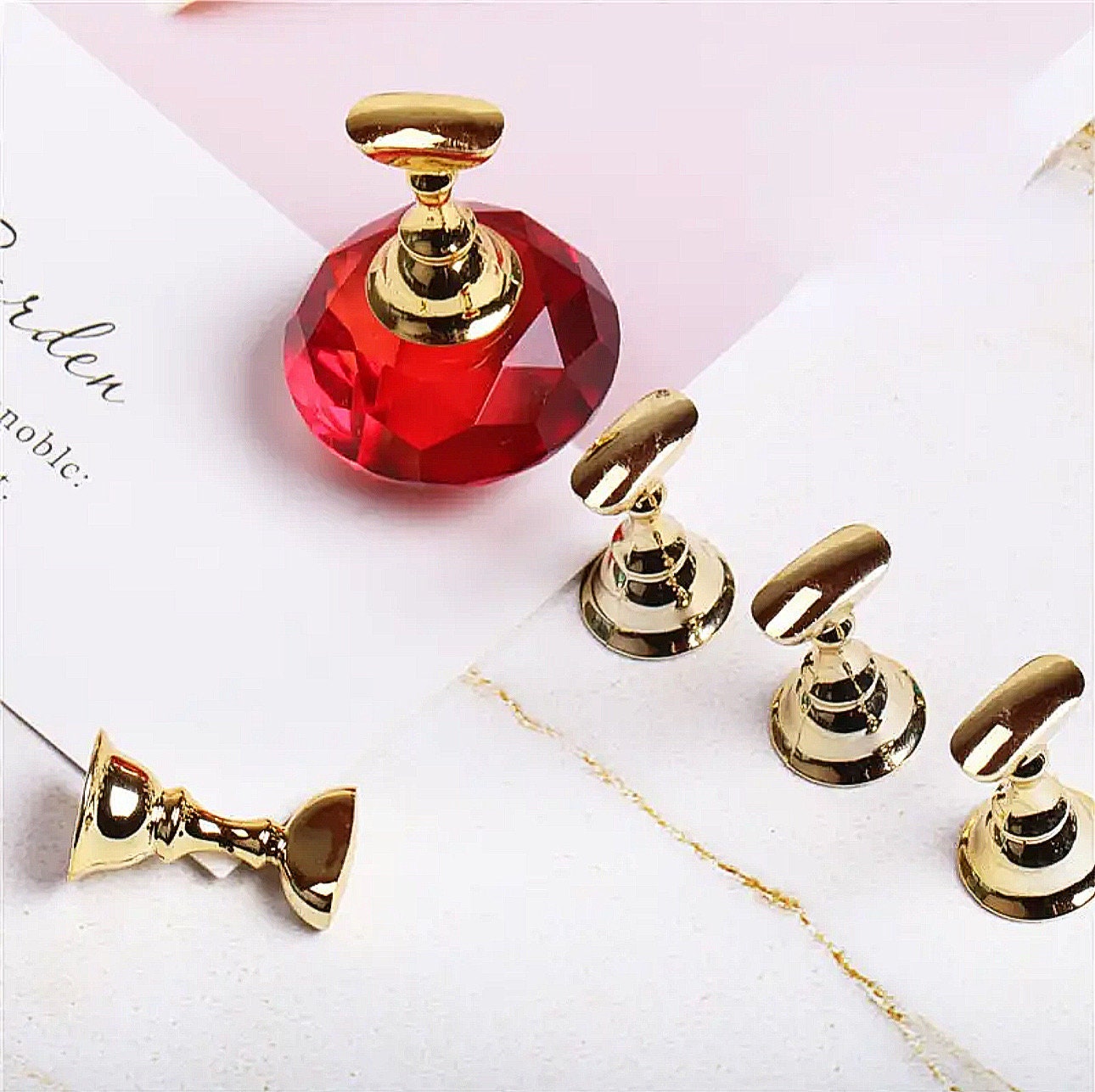 5 Pcs False Nail Display Stand Holder Set, Crystal Nail Showing Self