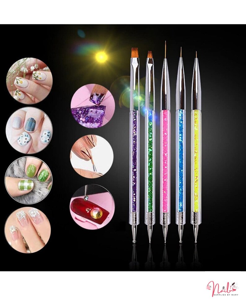 5 Pcs Double Ended Nail Design, Brushes for Uv Gel, Nail Brush, Brush
