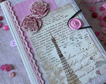 Junk Journal pink notebook Paris vintage pink altered book