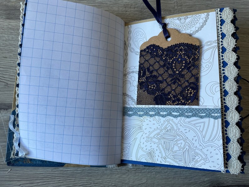 Carnet de notes Junk Journal bleu dentelles inspirational quote blue lover image 4