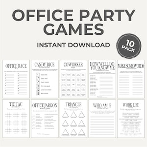 Bundel afdrukbare Office Party Games | 10 leuke werkgames voor collega&#39;s | IJsbrekers en weetjes voor teambuilding – direct downloaden