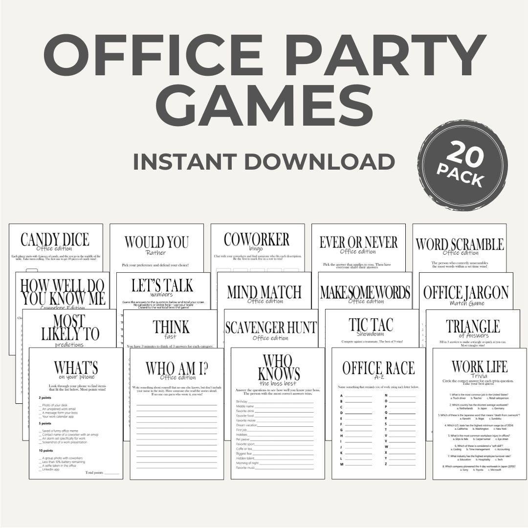 Paperwork Activity Printable Office Party Games Bundle: 20 Team Building Activities ...