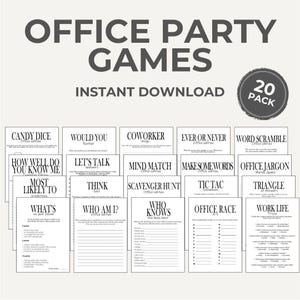 Bundel afdrukbare Office Party Games | 20 leuke teambuildingactiviteiten | IJsbrekers, trivia, bingo, woordspelletjes – direct downloaden