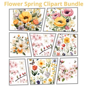 Watercolor Spring Clipart, PNG, Spring Flowers, Watercolor Floral, Spring Flowers, Spring Floral, commercial use
