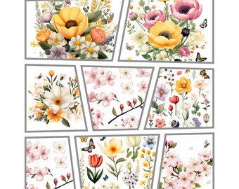 Watercolor Spring Flower Clipart Bundle, 400 DPI (PNG)