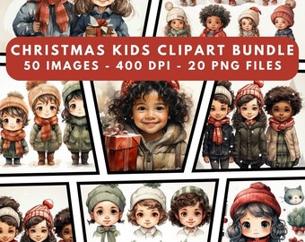 Ilustrações infantis natalinas em aquarela, arte de inverno, uso comercial (arquivos PNG)