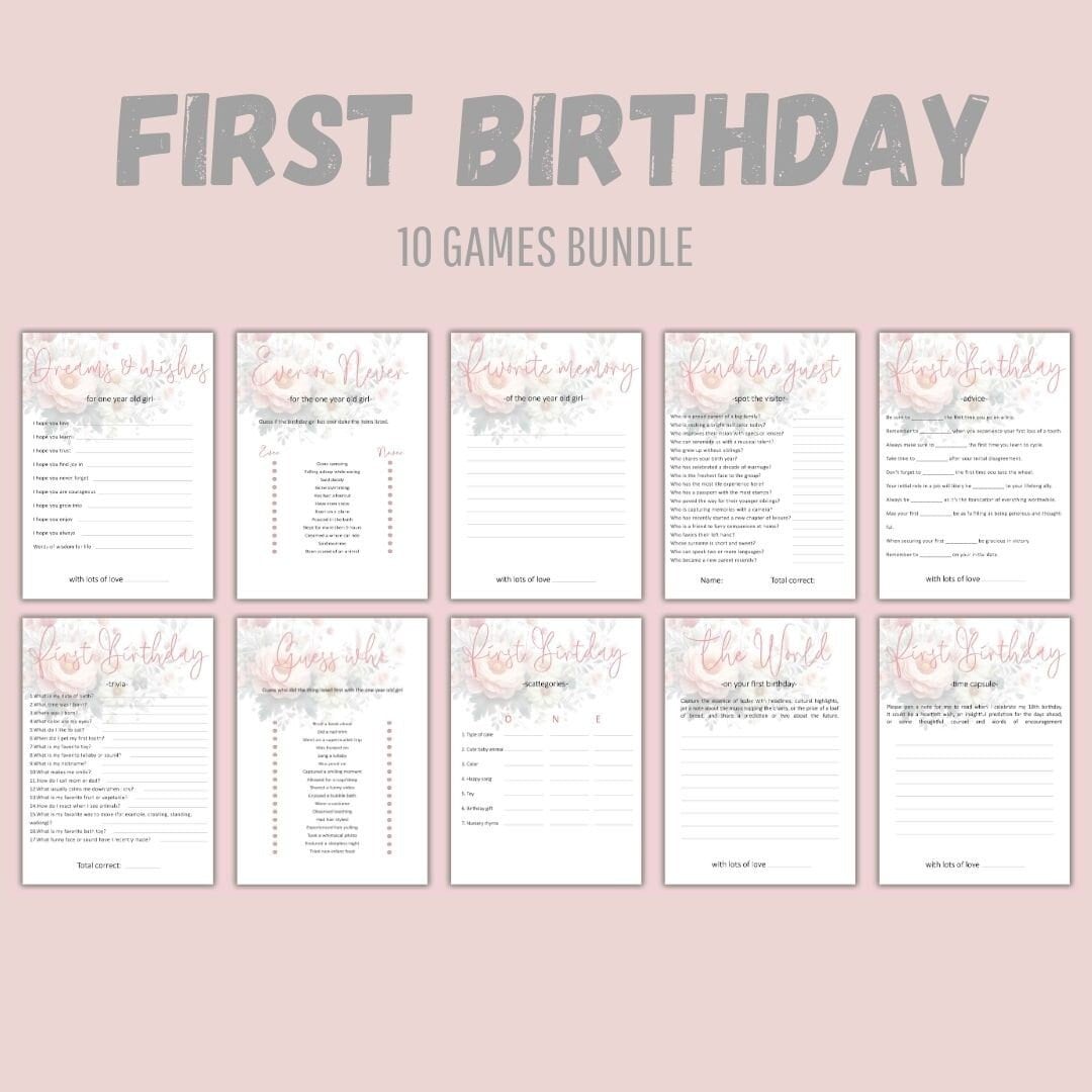 Girl 1st Birthday Party Games Bundle One Year Old, Printable Games for ...