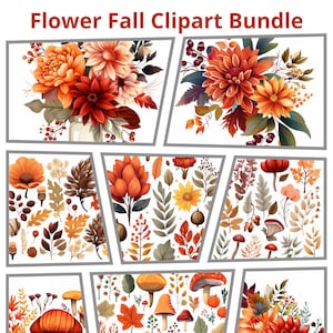 Acuarela Otoño Otoño Clipart, PNG, Flores de Otoño, Acuarela Floral, Flores de Otoño, Otoño floral, uso comercial