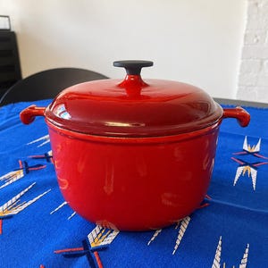 Vintage Le Creuset Red Cast Iron Deep Fryer with Wire Basket – French Cookware – Size 20