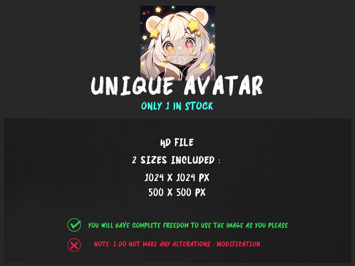 Cute Bear Girl Bear Ears Woman Avatar One Buyer Only Digital Download ...