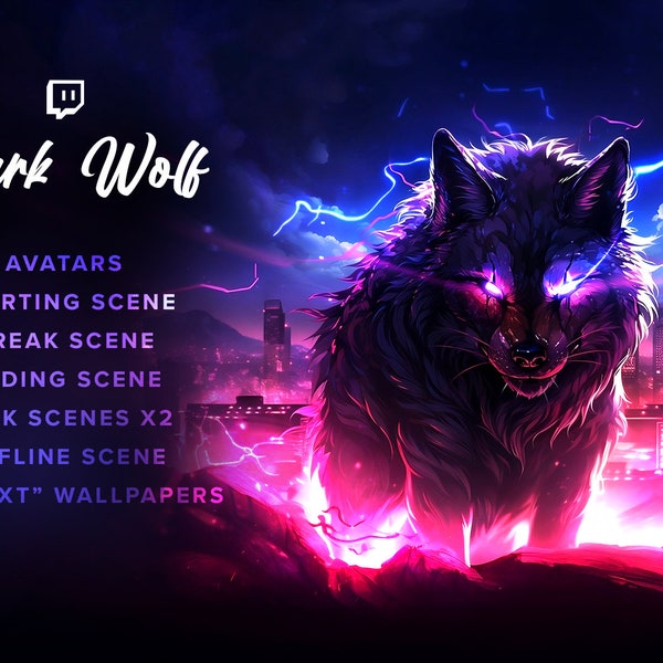 Twitch Stream Scenes - Dark Wolf - Animated Avatar Wolf - Twitch Overlay - Instant Download