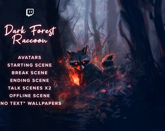 Twitch Stream Scenes - Dark Forest Raccoon - Animated Avatar Raccoon - Twitch Overlay - Instant Download