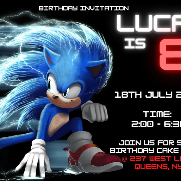 Sonic The Hedgehog Birthday invitation | Super Sonic Birthday Party Invites | E-invite | Digital invite | Card Invite | Sonic Birthday