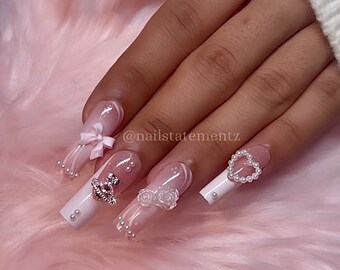Pink Dreams Press On Nails | Kawaii Press on nails | Pink Glitter Press on nails | glue on nails | 24pcs Nails