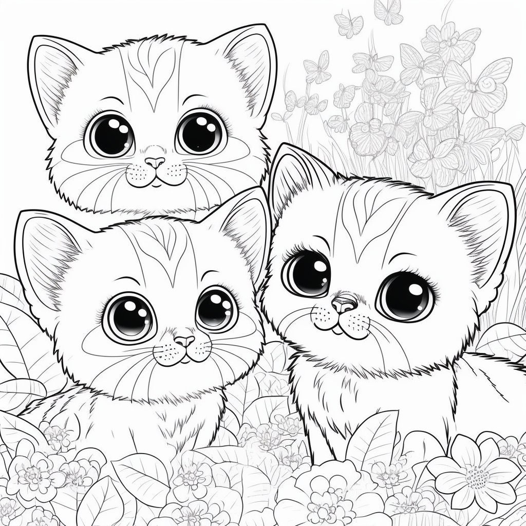 Cute Kitties Coloring Pages Cat Kitten Coloring Pages With D Style ...