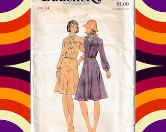 Vintage 1970s Dress Butterick Sewing Pattern 3908 Size 14 Miss Dresses Include Instructions and 9 Pieces Cut Parts