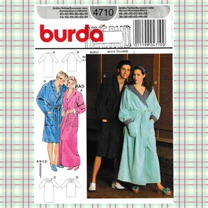 Vintage 1990s Sewing Pattern Misses' and Men's Robe Burda 4710 Include Instructions And All The Cut Pieces