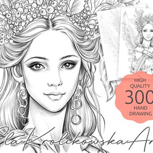 Spring Fairy - Premium Coloring Page,  Grayscale Coloring Page, Printable Adult Kids, Instant Download, JPEG, PDF