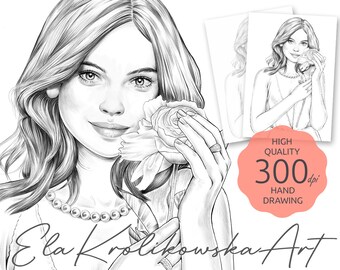Rose - Premium Coloring Page,  Grayscale Coloring Page, Printable Adult Kids, Instant Download, JPEG, PDF