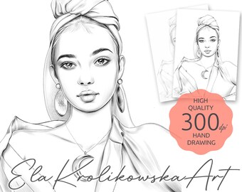 Satin Girl - Premium Coloring Page,  Grayscale Coloring Page, Printable Adult Kids, Instant Download, JPEG, PDF