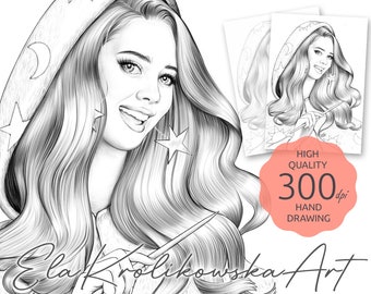Fairy - Premium Coloring Page,  Grayscale Coloring Page, Printable Adult Kids, Instant Download, JPEG, PDF