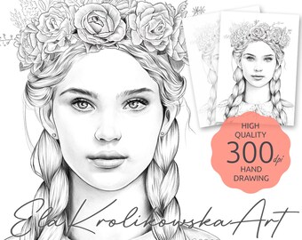 Wreath - Premium Coloring Page,  Grayscale Coloring Page, Printable Adult Kids, Instant Download, JPEG, PDF