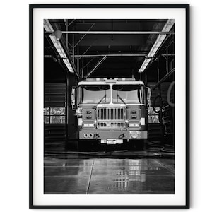 Black And White Photo Instant Digital Download Wall Art Print Fire Truck Image