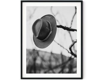 Black And White Photo Instant Digital Download Wall Art Print Cowboy Hat Image