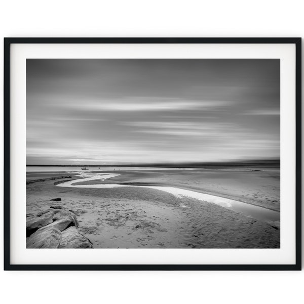 Black And White Photo Instant Digital Download Wall Art Print Sunset Beach Tides Out Image