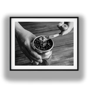 Coffee Grinder Black and White Print, Rustic Kitchen Wall Art Digital Download