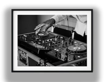Black and White DJ Mixing Console Printable Wall Art, Music DJ Deck Photo Digital Download Print