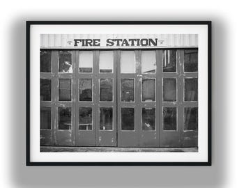 Black And White Photo Instant Digital Download Wall Art Print Historic Fire Station Image