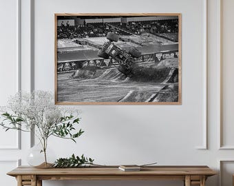 Black and White Monster Truck Crash Photo, Extreme Motorsport