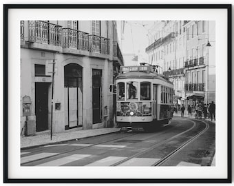 Black And White Photo Instant Digital Download Wall Art Print Lisbon Tram Image